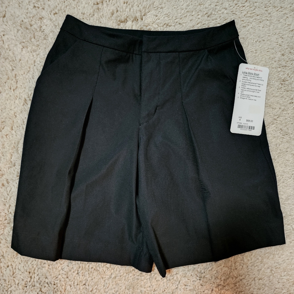Lululemon Long Story Short Shorts Black Pleat Size 4 NWT